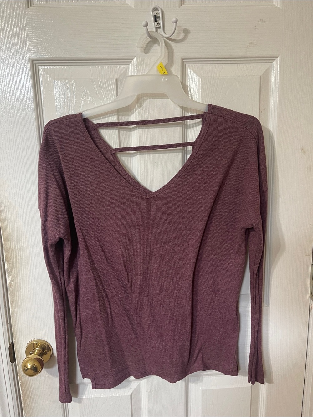 SO Women's Long-Sleeve V-Neck Top with Double Back Straps - Plum